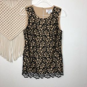 Lela Rose Black & Tan Career Tank Top Blouse Sz S